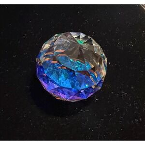 Signed Swarovski Faceted Orb Paperweight Blue Green Purple